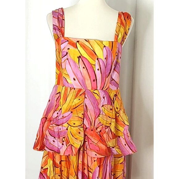 FARM Rio Mid Dress L Ombre Bananas Crossed Back Dress Tropical Summer - Picture 8 of 16